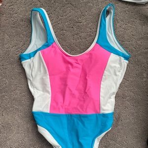 Colorblock One Piece Swimsuit - Pink and Blue